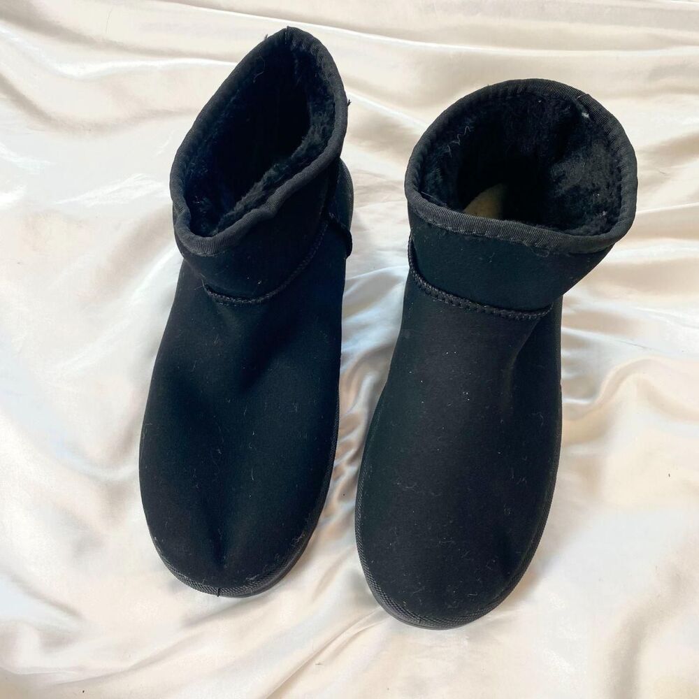 NEW Black Chunky Faux Suede Soft Faux Fur Lined Winter Snow Ankle Booties US 9